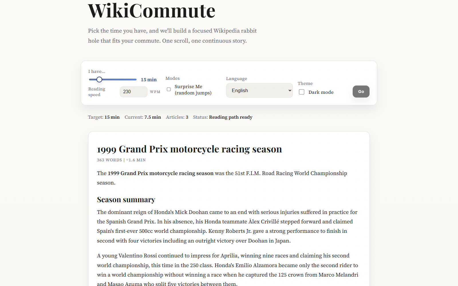 WikiCommute app screenshot